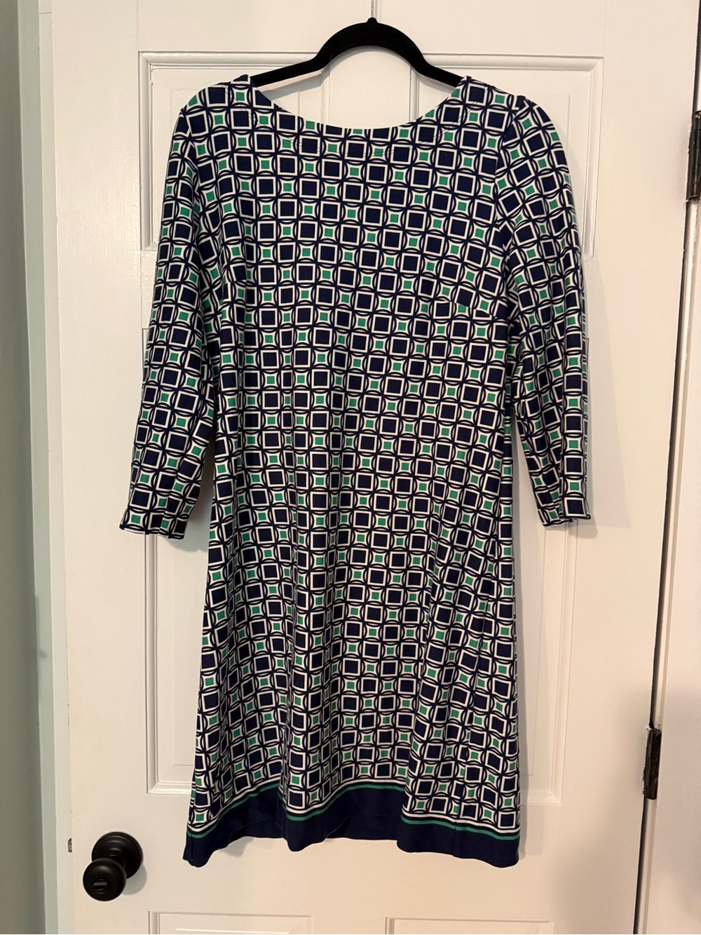 Talbots Navy, White & Green Geometric Shift Dress
